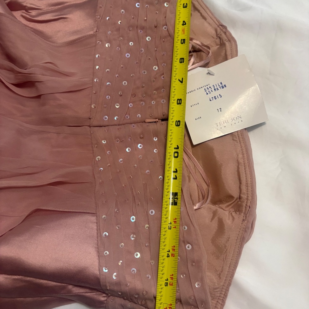 TERI JON STRAPLESS Dusty pink GOWN VOILE SHEER TRAIN SHANTUNG 2 4 8 10 - Picture 4 of 5